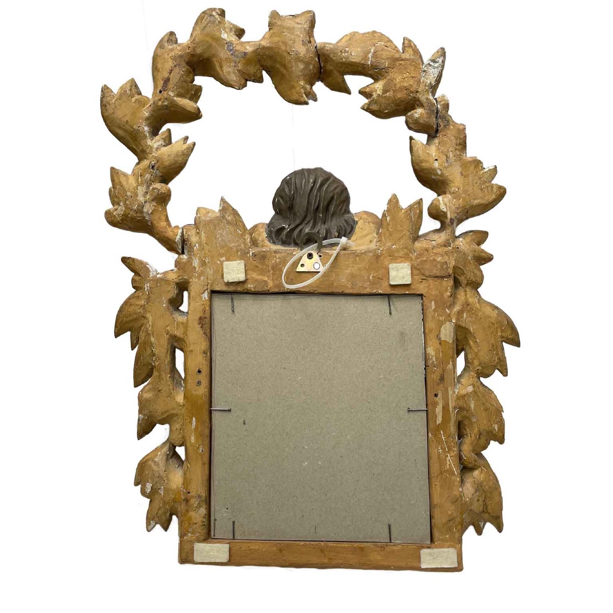 Italian Carved And Gilt Wood Mirror Topped By Garland And Putto 1800s-photo-2