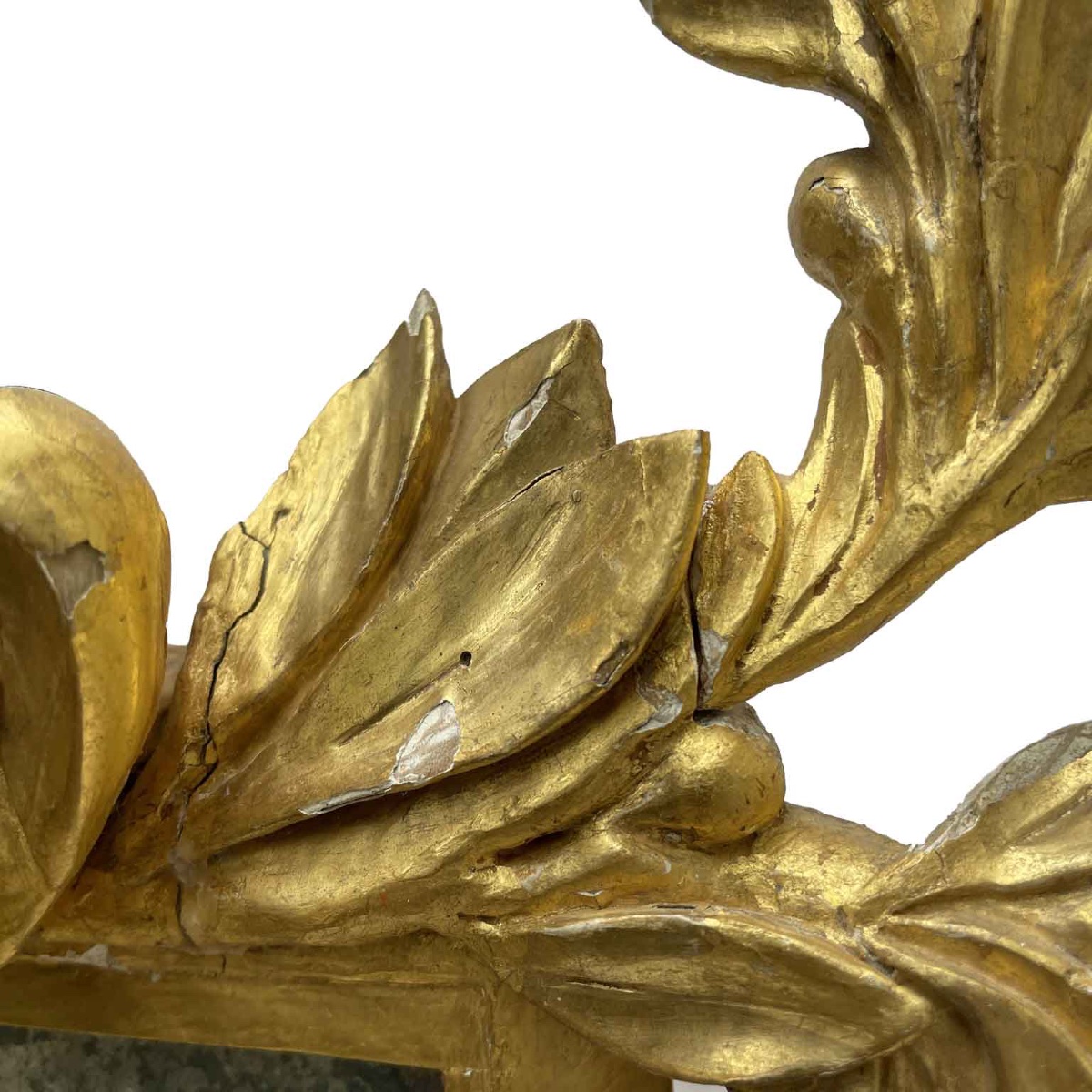 Italian Carved And Gilt Wood Mirror Topped By Garland And Putto 1800s-photo-5