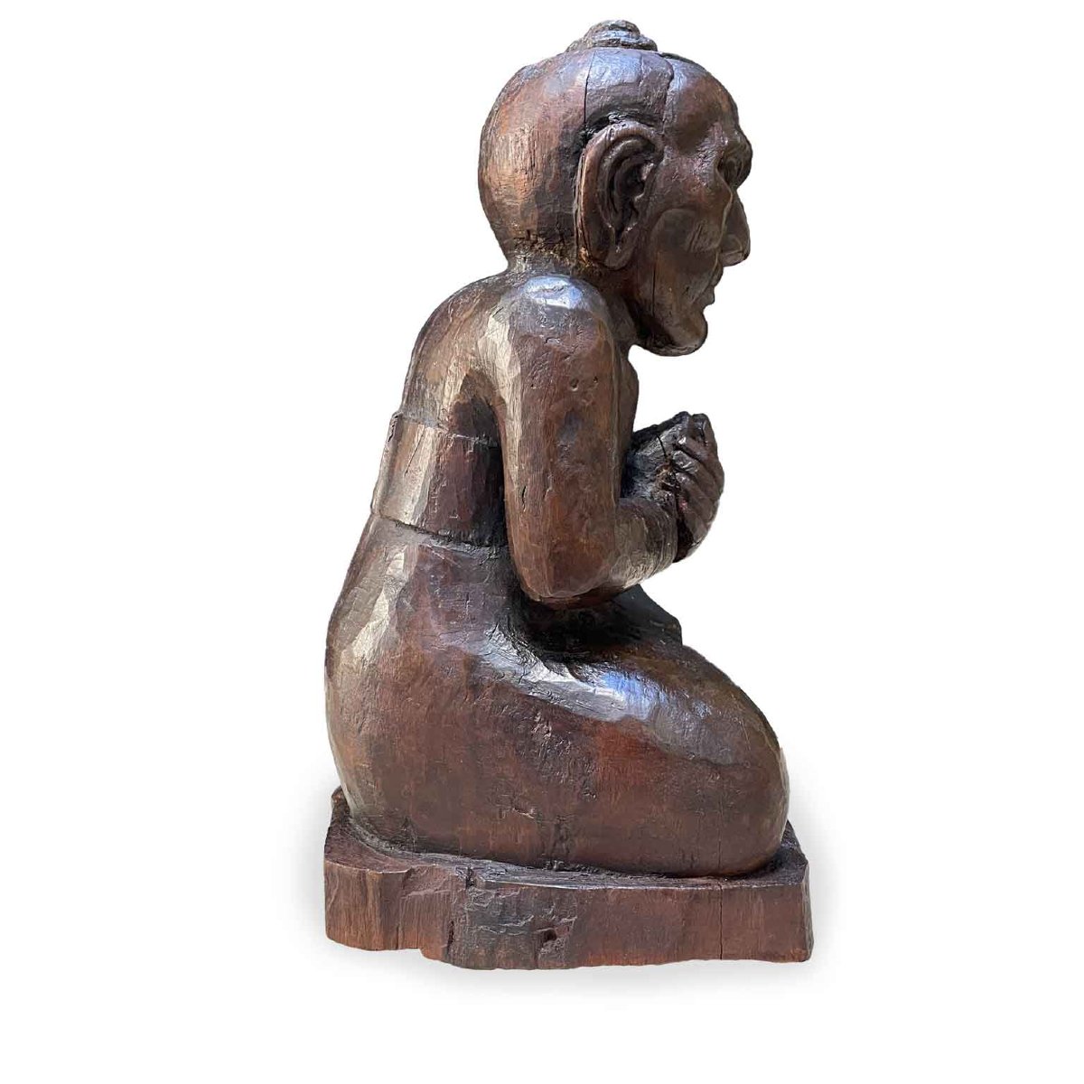 Burmese Carved Monk Figure Early 1900s-photo-3
