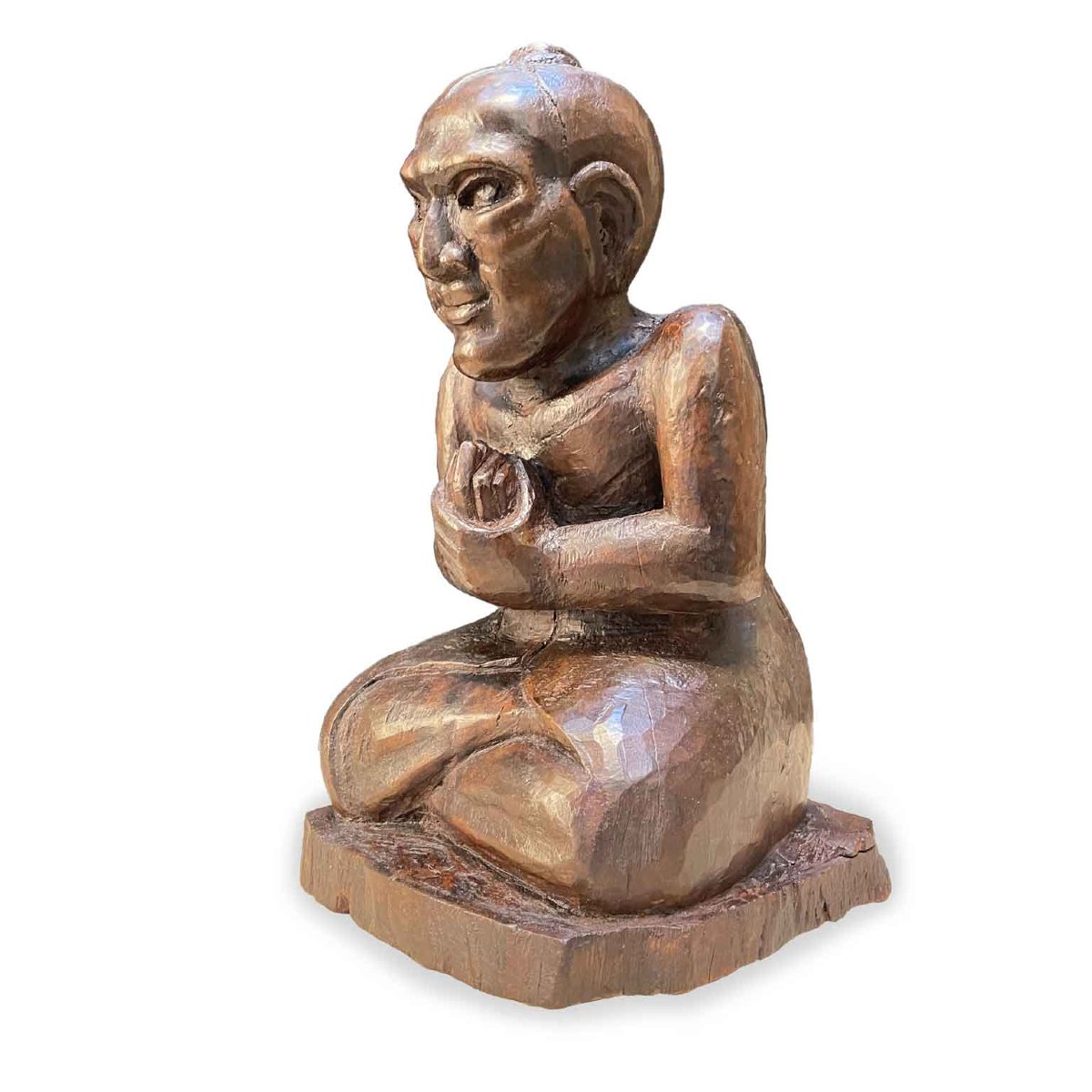 Burmese Carved Monk Figure Early 1900s-photo-3