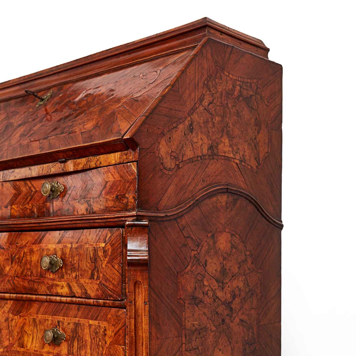 Paire De Commodes à Abattant Italiennes Du XVIIIe Siècle En Noyer Et Racine De Noyer-photo-2