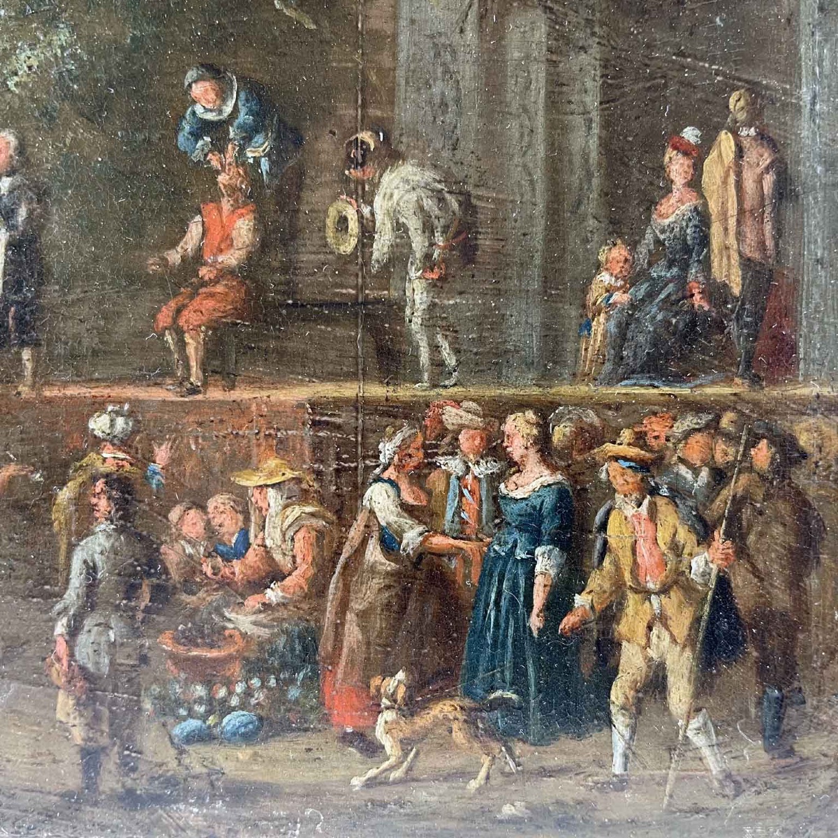 Peinture Flamande Sur Cuivre 17ème  Scène De Comédie Italienne-photo-3
