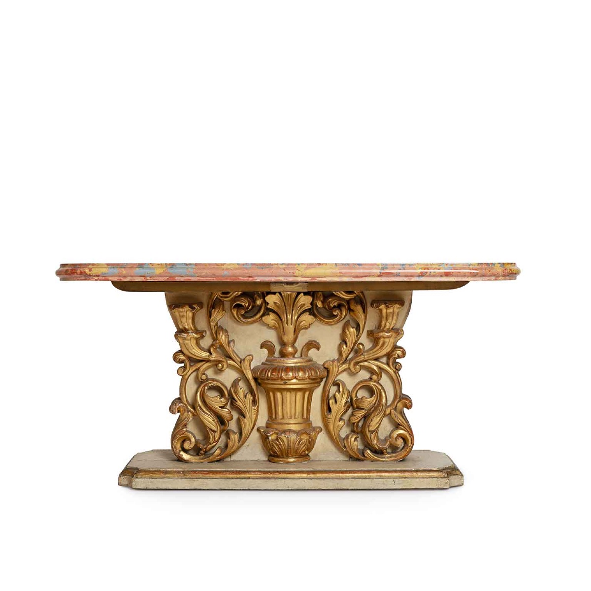 Antique Italian Gilt Wood Coffee Table With Scagliola Top-photo-2