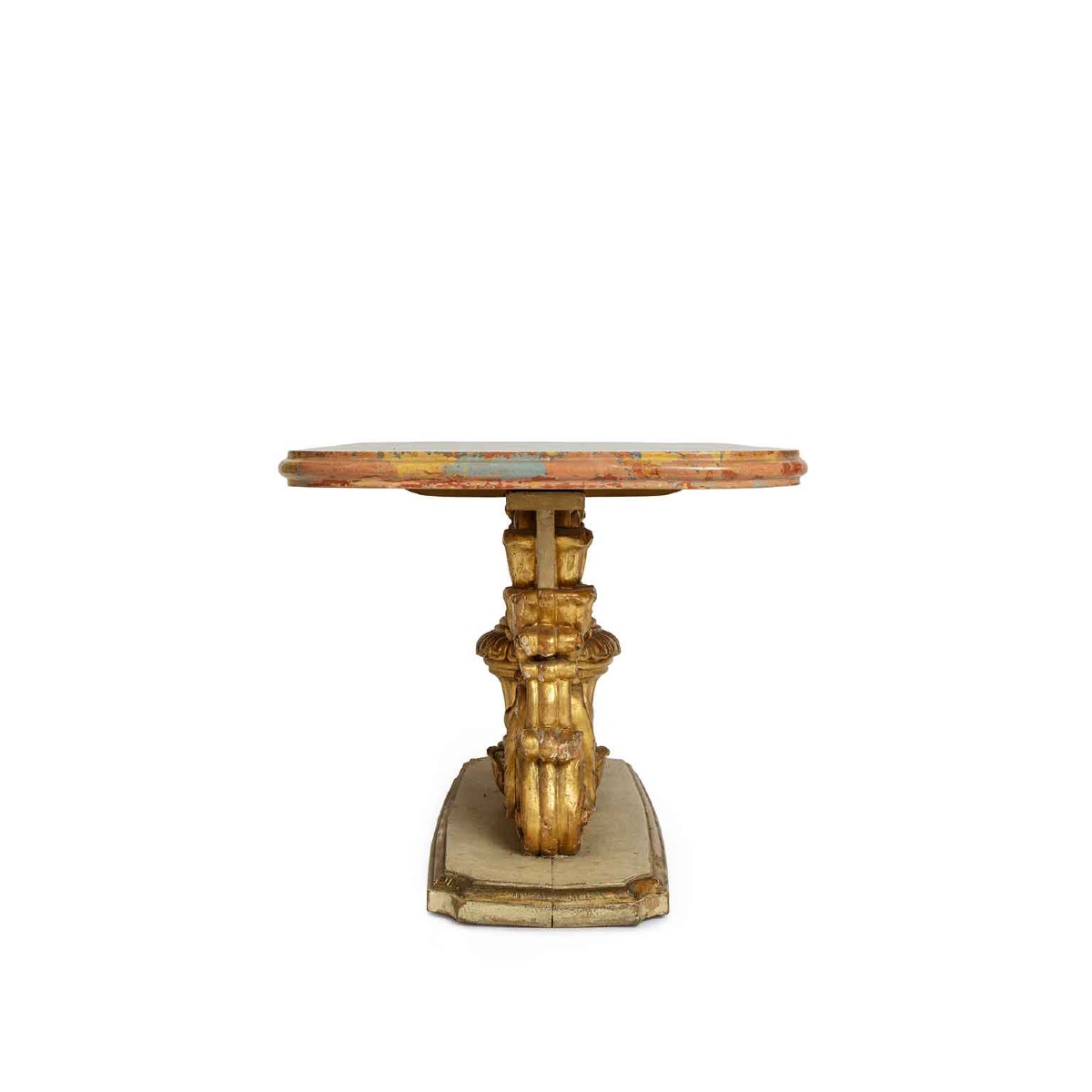 Antique Italian Gilt Wood Coffee Table With Scagliola Top-photo-3