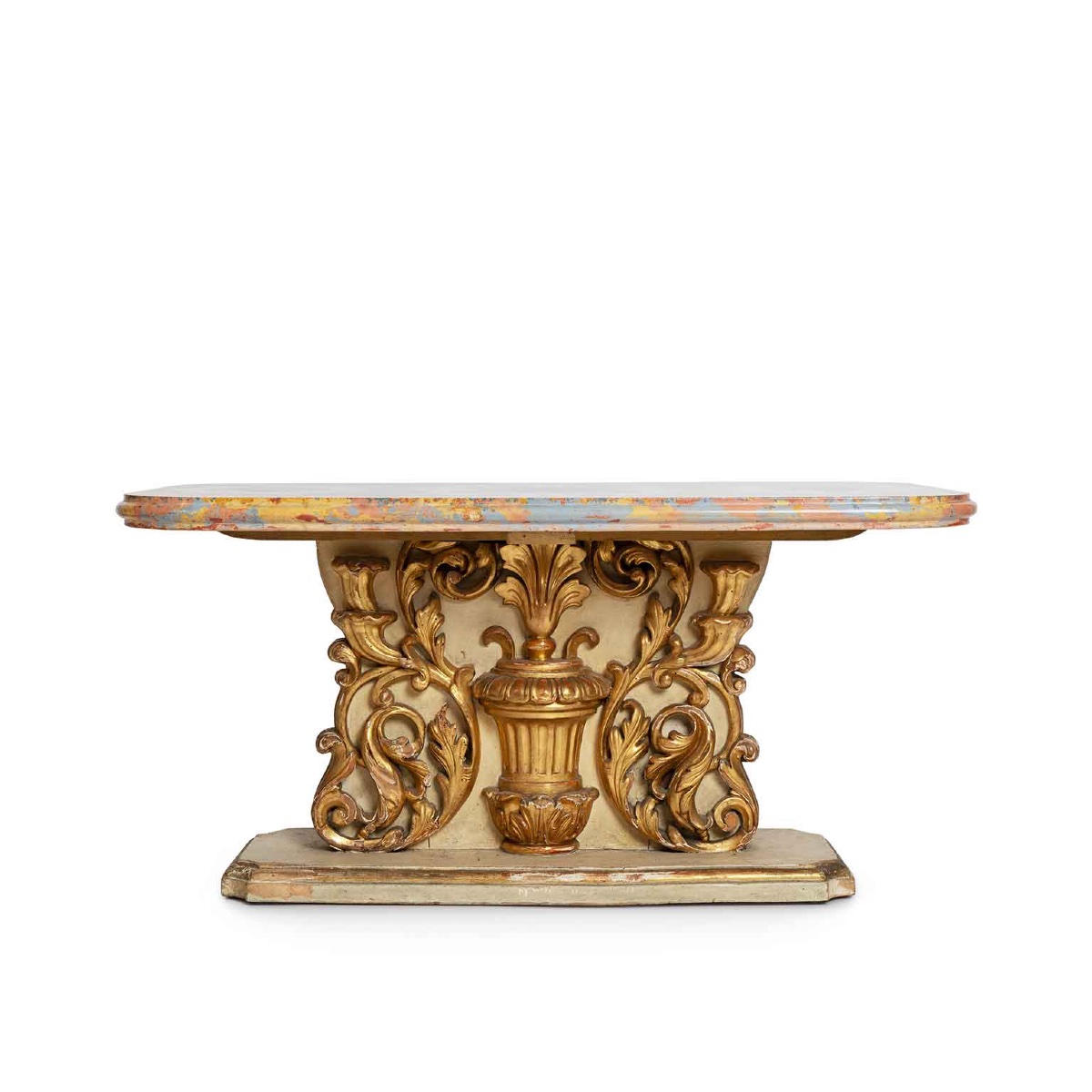 Antique Italian Gilt Wood Coffee Table With Scagliola Top-photo-2