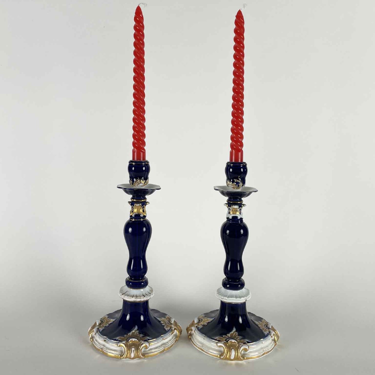 Pair Of Meissen Candlesticks Blue And White 19th Century-photo-2