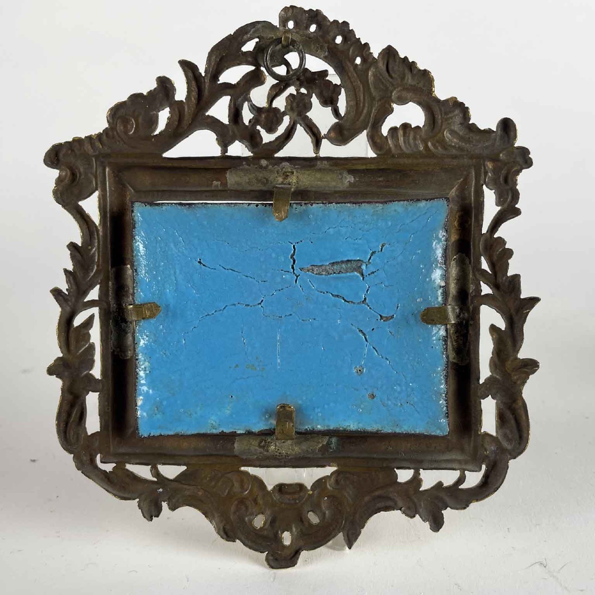 Pair Of Enamel Plaques Painted With Blue Landscapes And Figures 1700s-photo-1