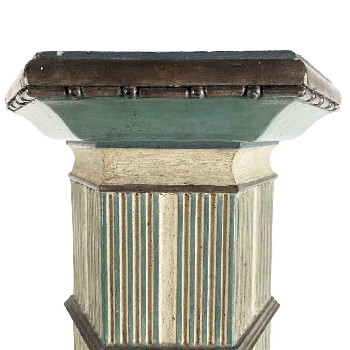 Colonne Hexagonale En Bois Turquoise Sculptée Et Laquée Toscane 20ème Siècle-photo-3