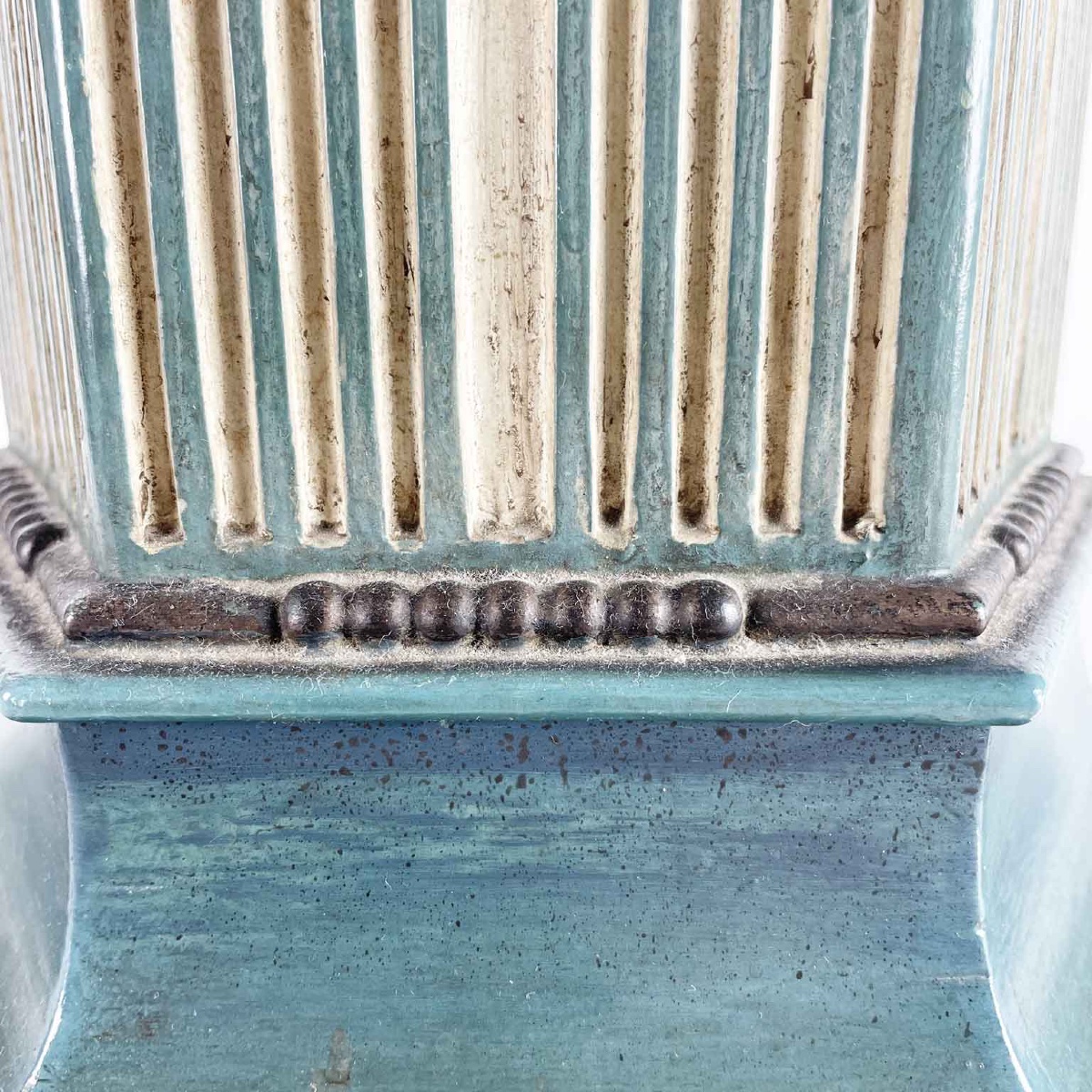 Colonne Hexagonale En Bois Turquoise Sculptée Et Laquée Toscane 20ème Siècle-photo-2