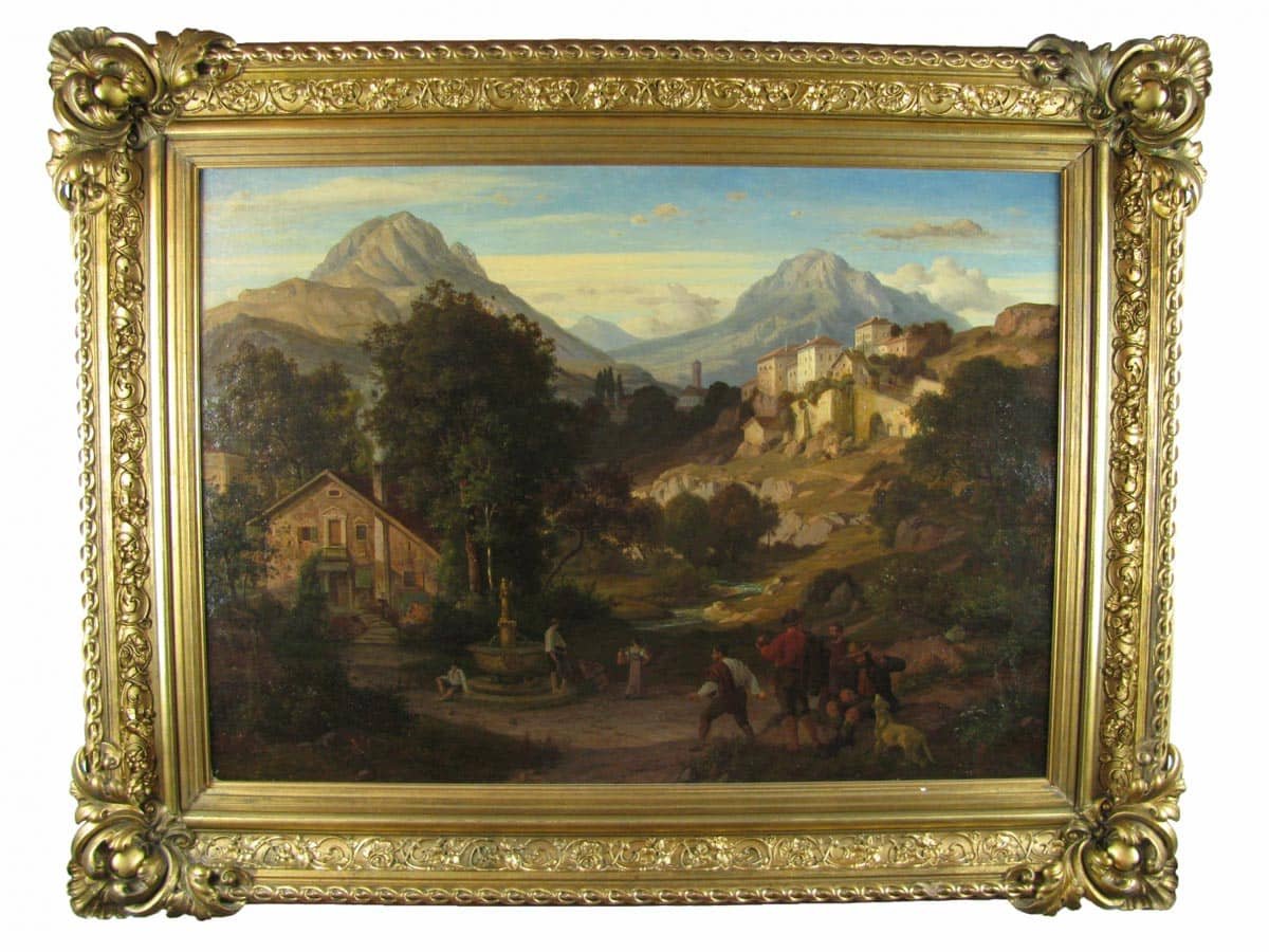 Eduard Cohen Paysage de Montagne Avec Joueurs de Pétanque Signé et daté 1866-photo-2