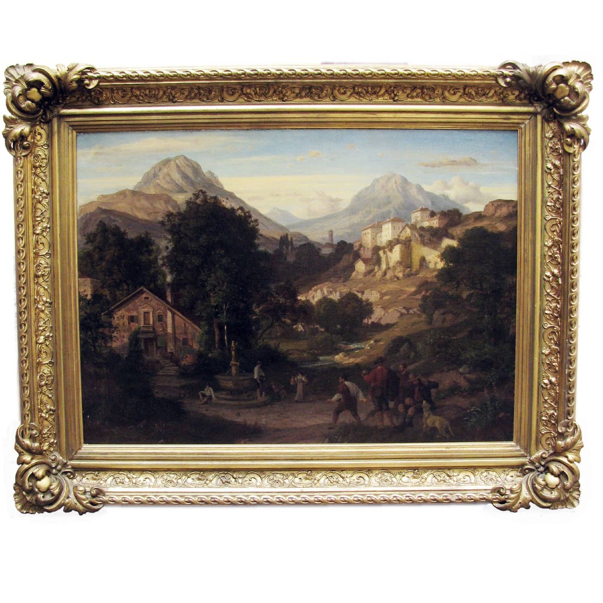 Eduard Cohen Paysage de Montagne Avec Joueurs de Pétanque Signé et daté 1866