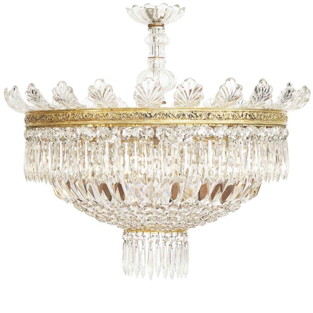 Plafonnier Italien En Cristal Et Bronze à Cinq Lumières 1950s-photo-2