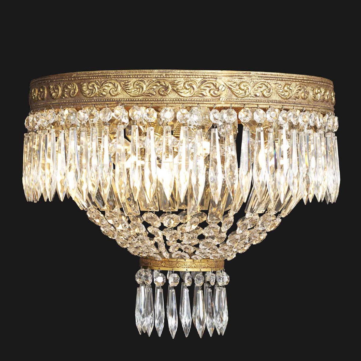 Italian Crystal And Bronze Ceiling Lamp 1960s Circa-photo-2