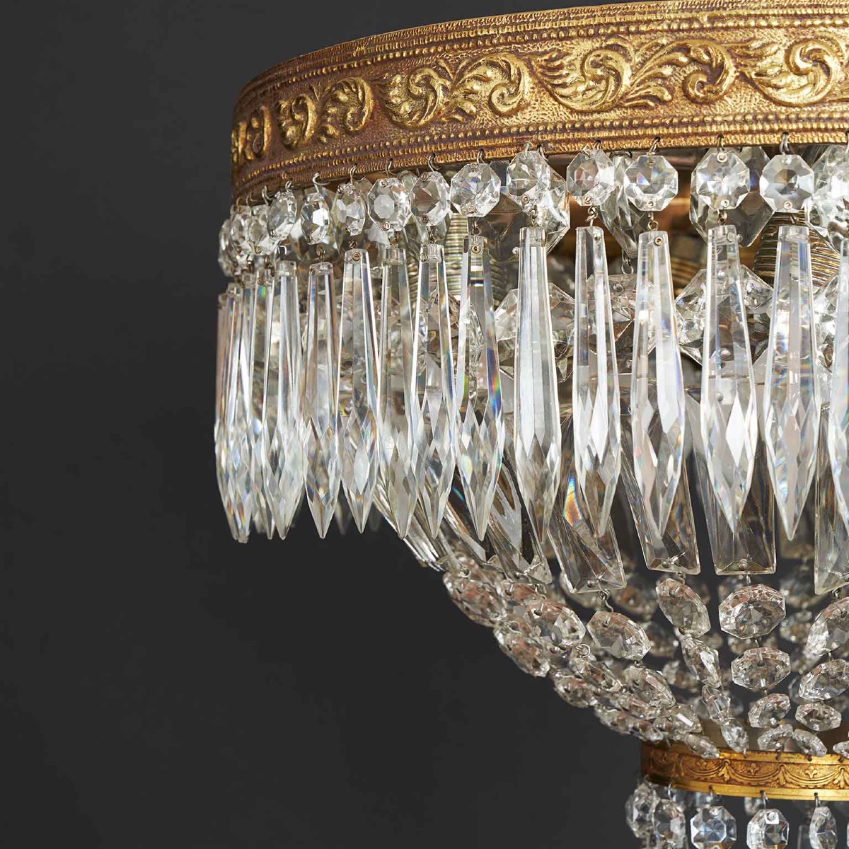 Italian Crystal And Bronze Ceiling Lamp 1960s Circa-photo-2