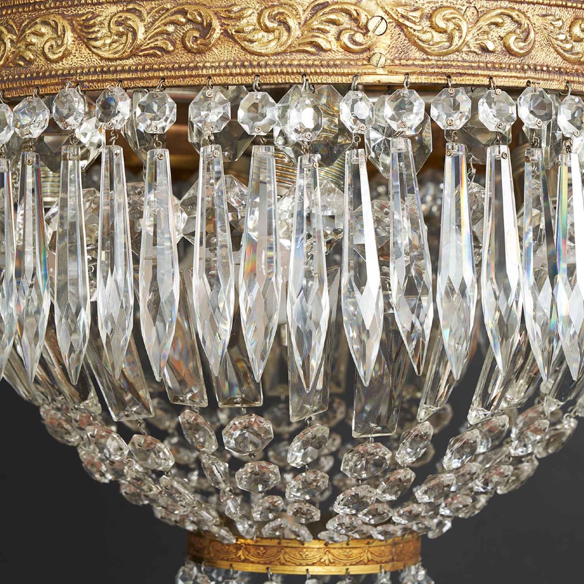Italian Crystal And Bronze Ceiling Lamp 1960s Circa-photo-3