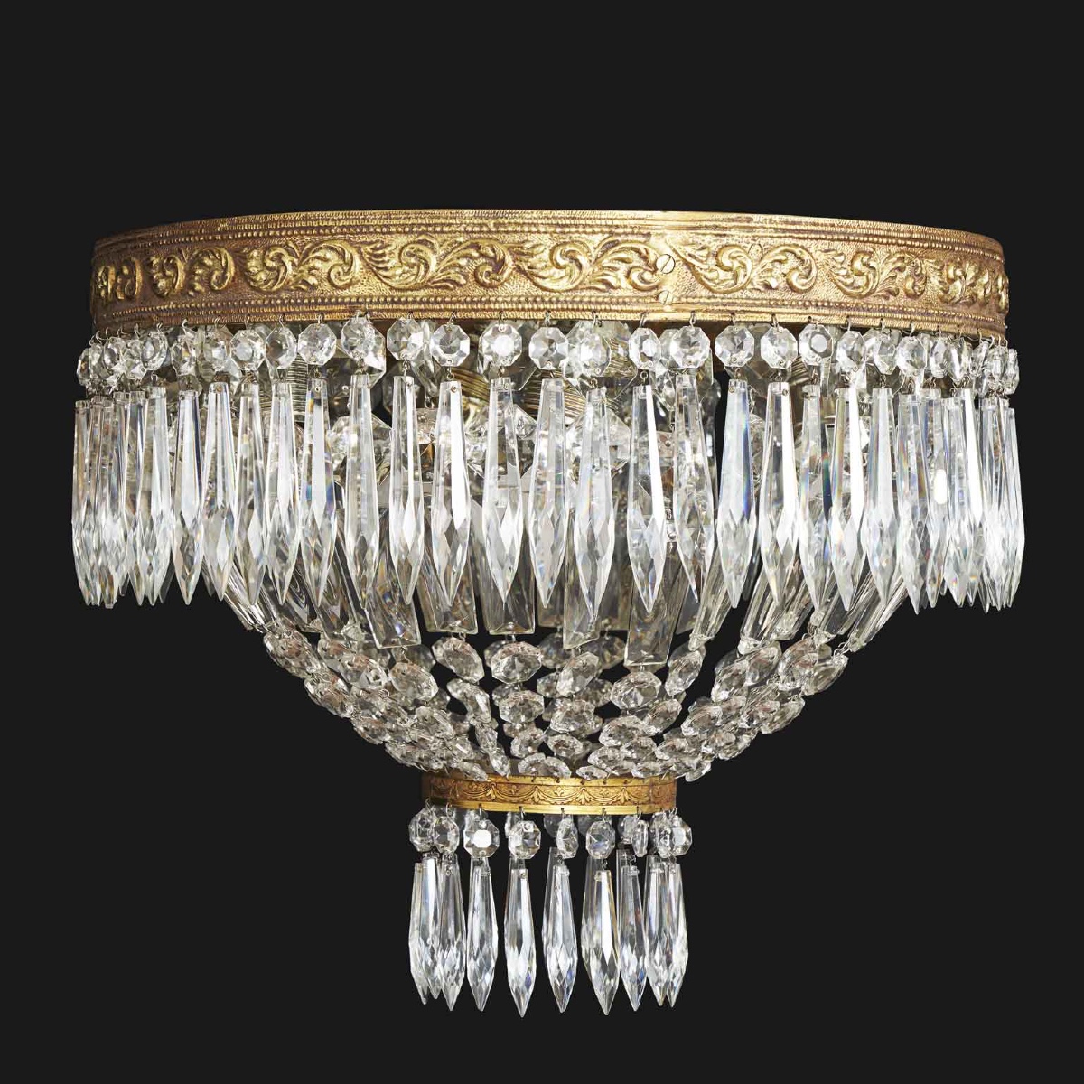 Italian Crystal And Bronze Ceiling Lamp 1960s Circa