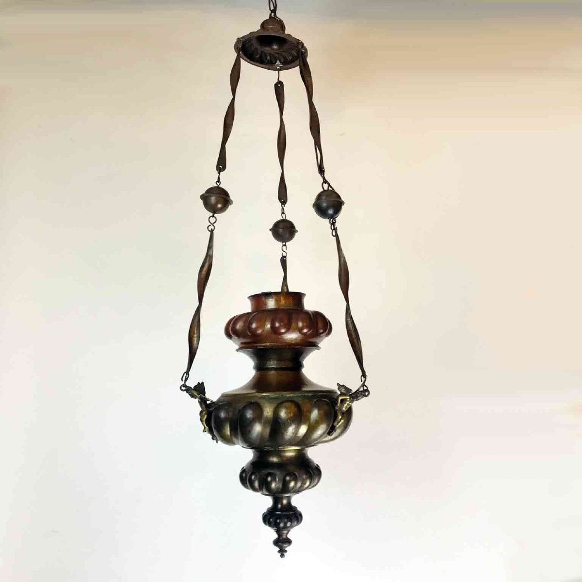 Lampe d'église En Laiton  Et Cuivre  19ème -photo-2