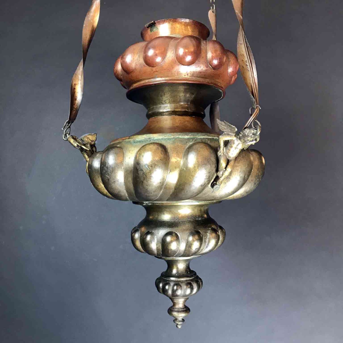 Lampe d'église En Laiton  Et Cuivre  19ème -photo-3