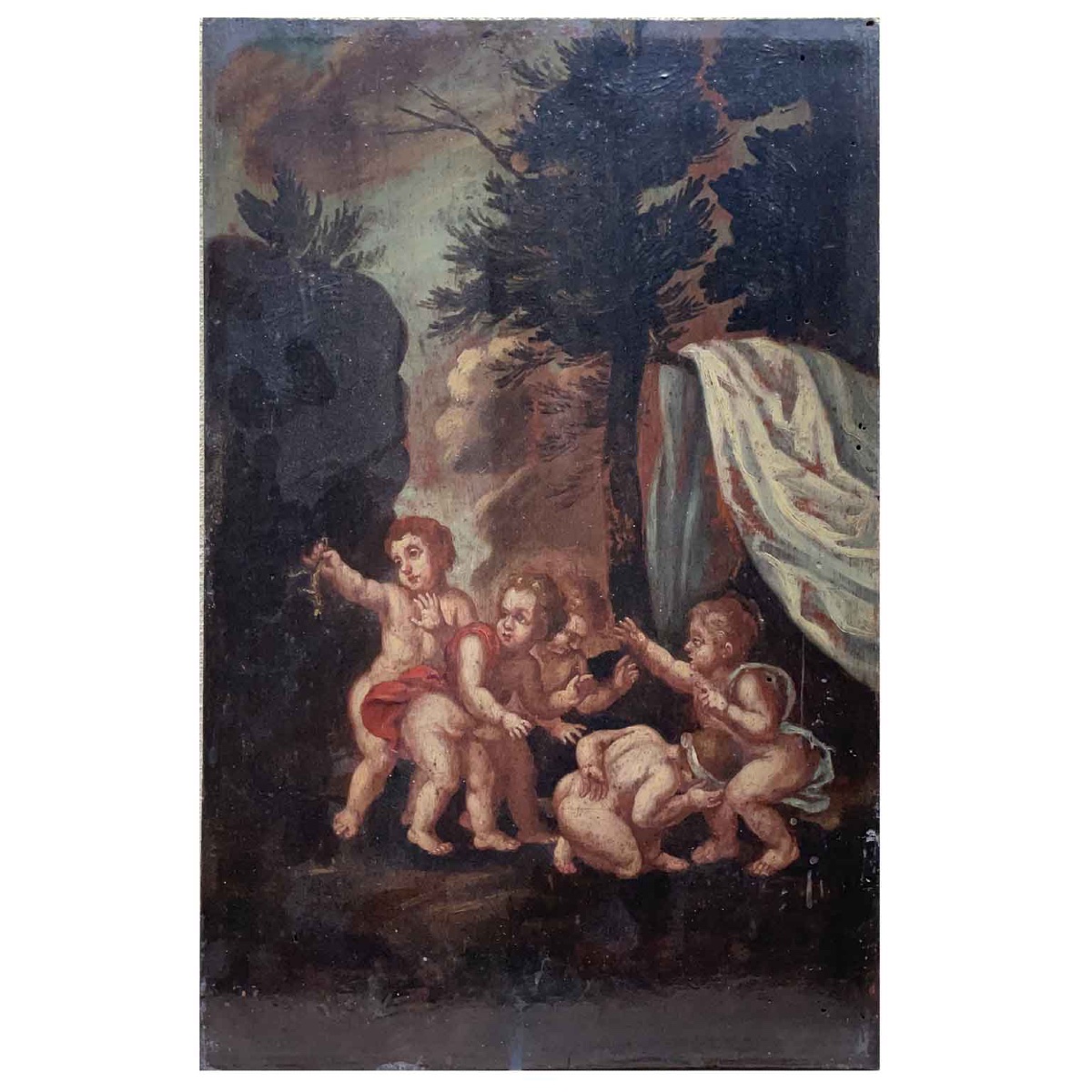 Paire De Paysage Aux Putti Angelots-photo-3