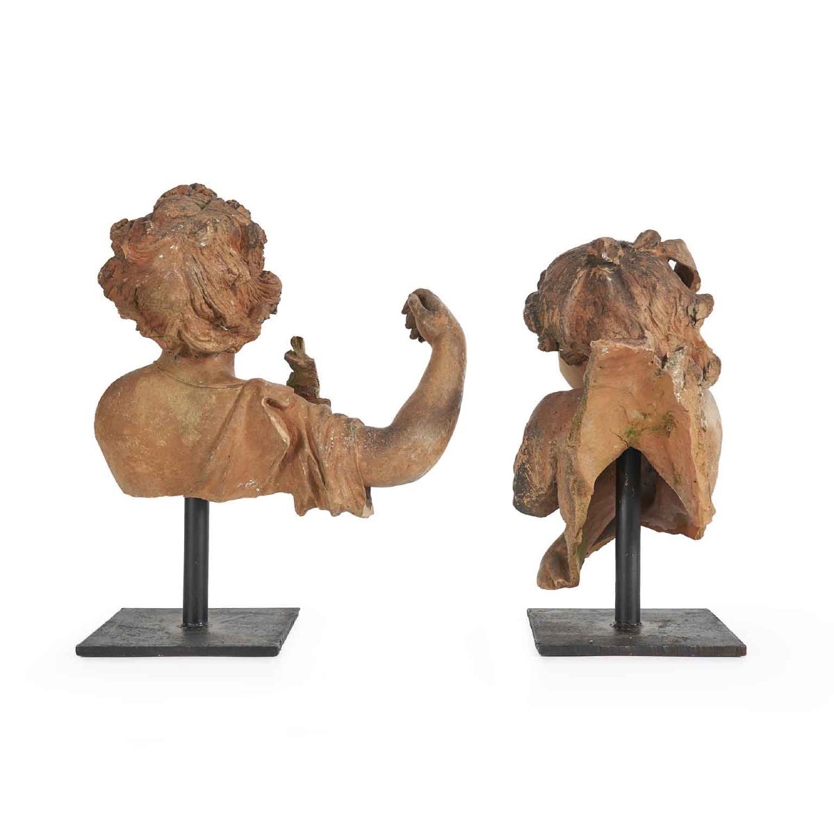 Paire De Enfants En Terre Cuite Sculptures Italienne 19ème-photo-2
