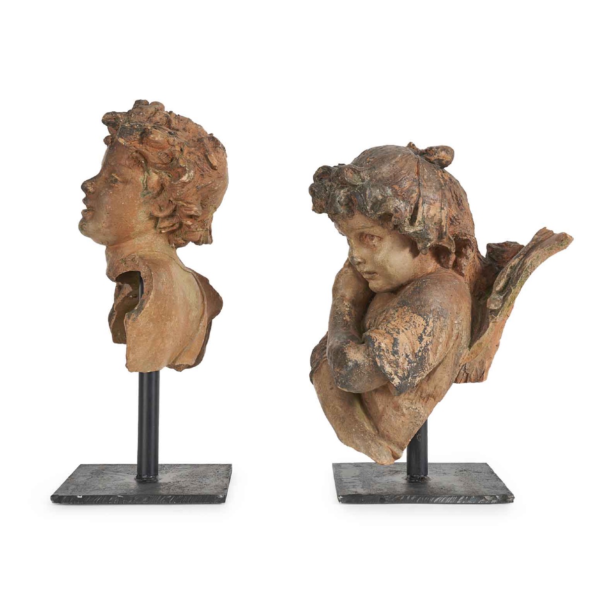 Paire De Enfants En Terre Cuite Sculptures Italienne 19ème-photo-3