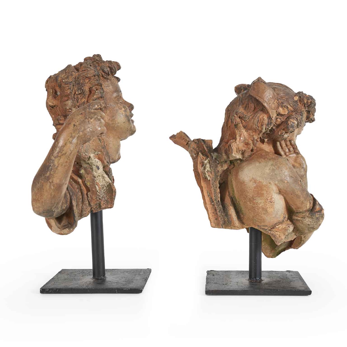 Paire De Enfants En Terre Cuite Sculptures Italienne 19ème-photo-1