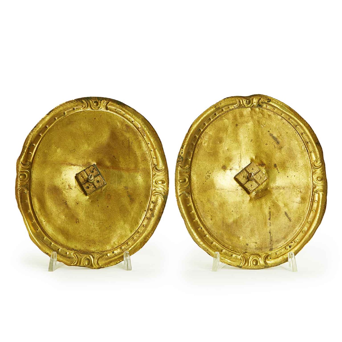 Paire De Plaques En Bronze Doré Aux Profils De Saints 18ème-photo-2