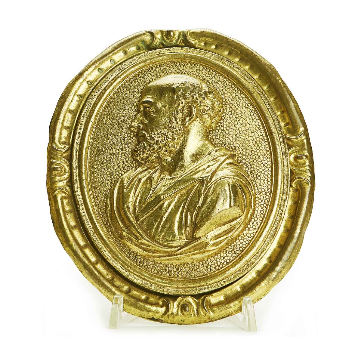 Paire De Plaques En Bronze Doré Aux Profils De Saints 18ème-photo-4