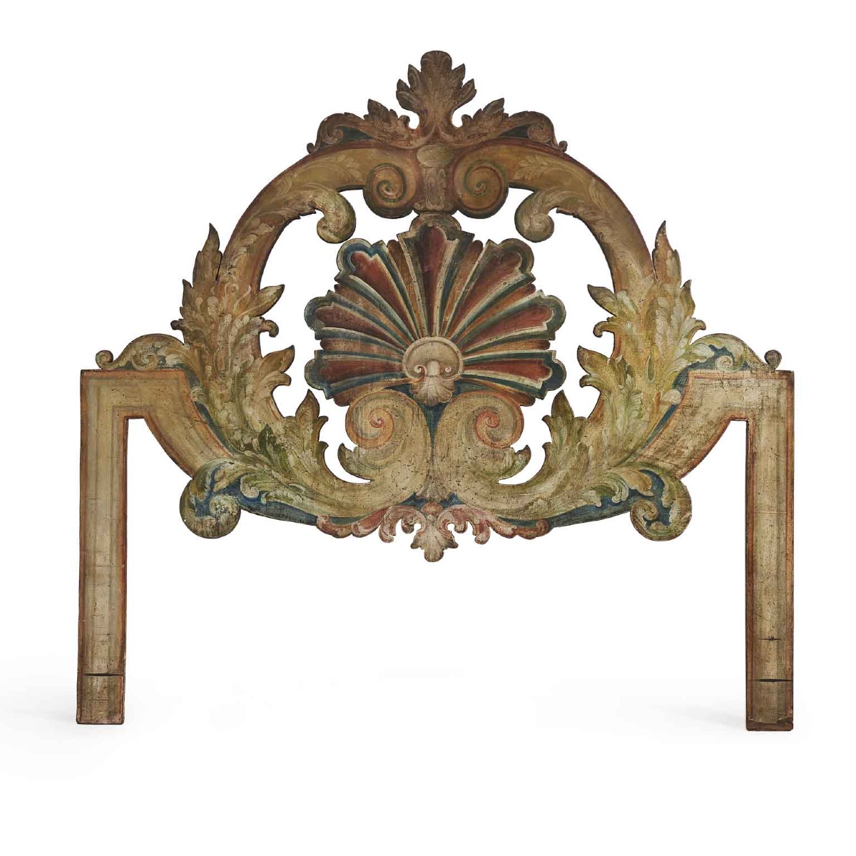 Tête De Lit Double italien bois Peint Avec Coquille Et Volutes 1950