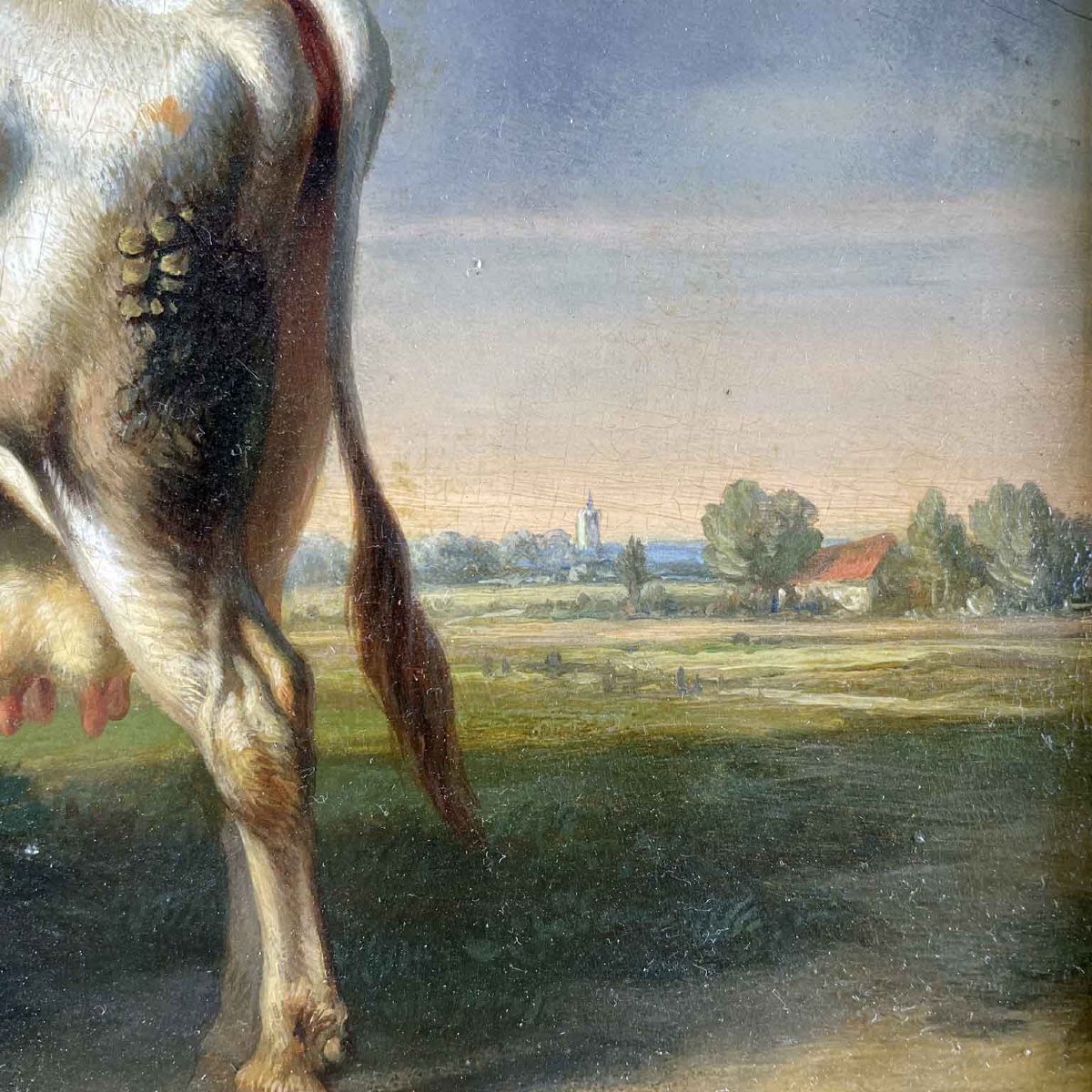 Tschaggeny 1849 Flemish Pastoral Landscape With Shepherdess Cow And Sheep-photo-6