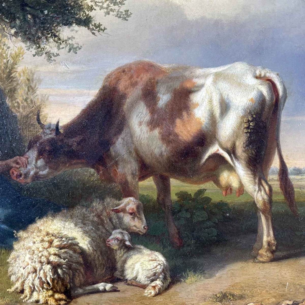 Tschaggeny 1849 Flemish Pastoral Landscape With Shepherdess Cow And Sheep-photo-7