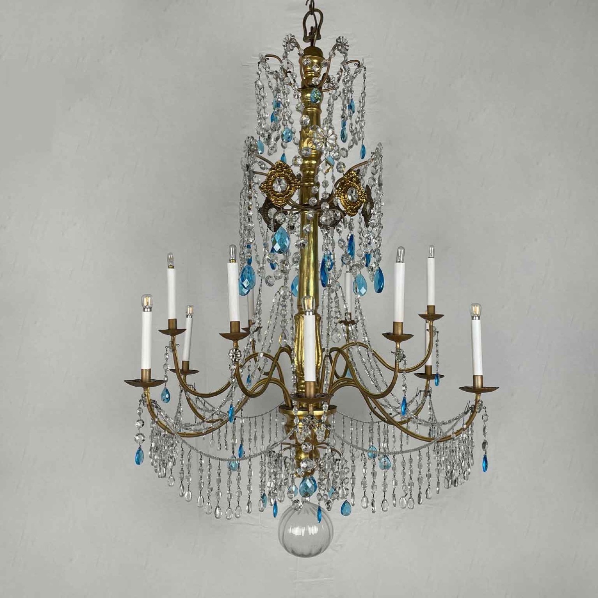 18th Century Italian Genoese Chandelier Empire Giltwood Crystal Twelve Light -photo-3