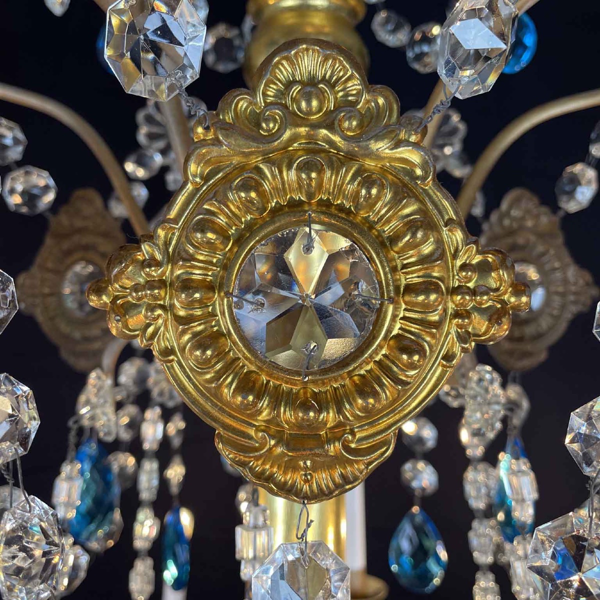 18th Century Italian Genoese Chandelier Empire Giltwood Crystal Twelve Light -photo-4