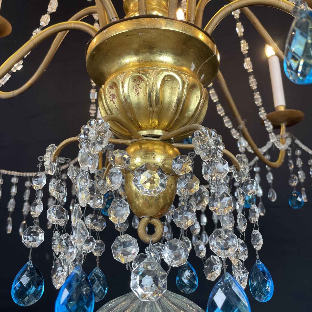 18th Century Italian Genoese Chandelier Empire Giltwood Crystal Twelve Light -photo-4