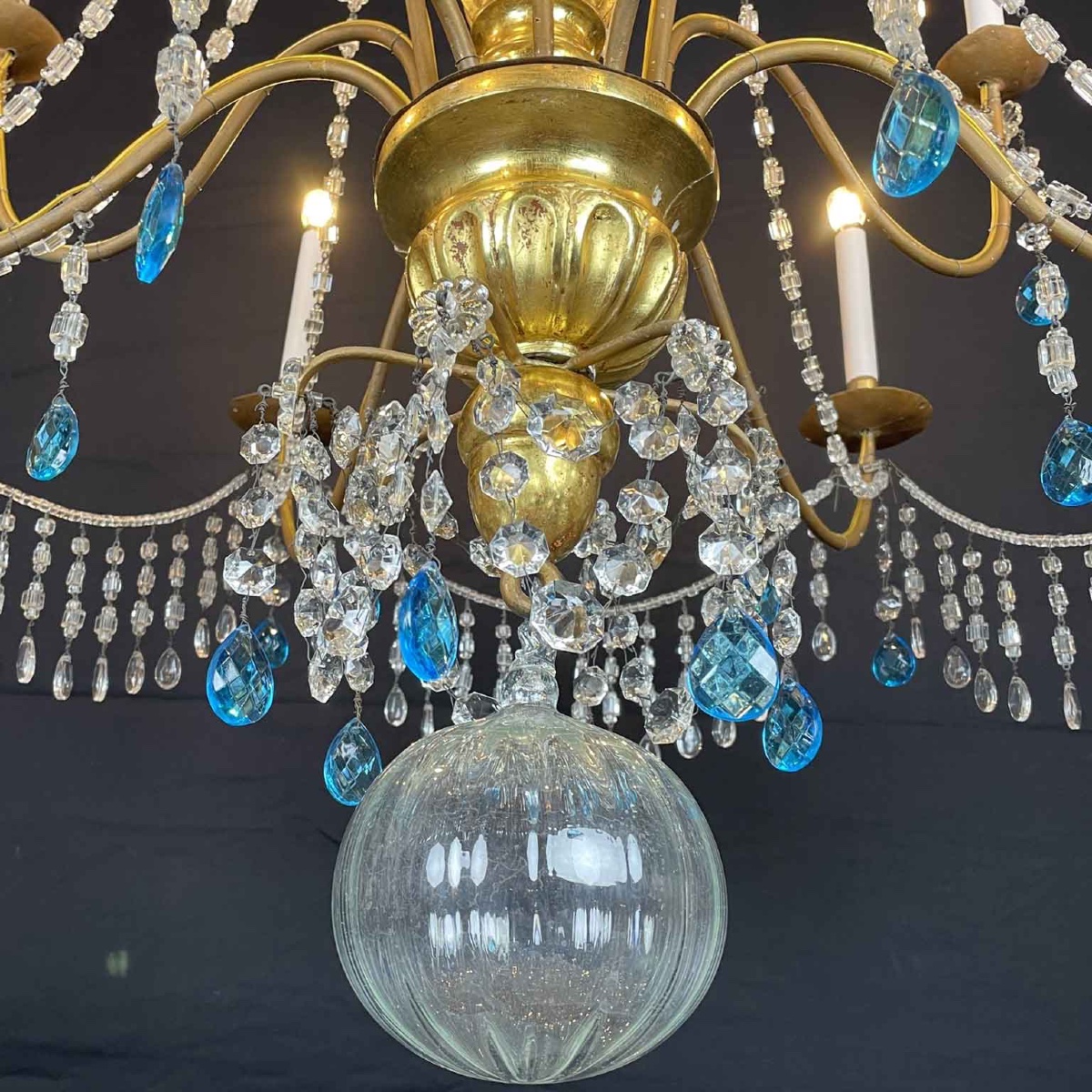 18th Century Italian Genoese Chandelier Empire Giltwood Crystal Twelve Light -photo-7