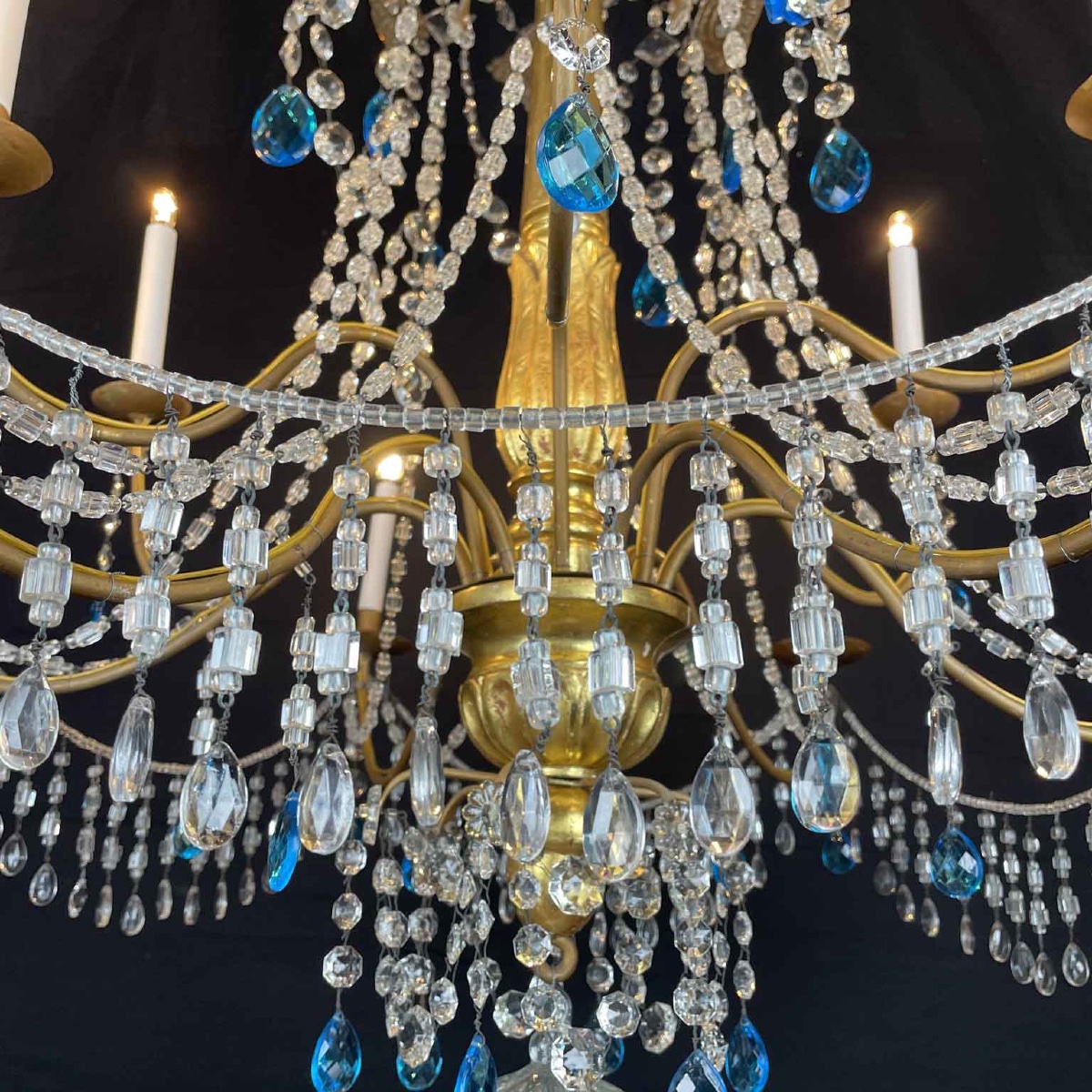 18th Century Italian Genoese Chandelier Empire Giltwood Crystal Twelve Light -photo-8