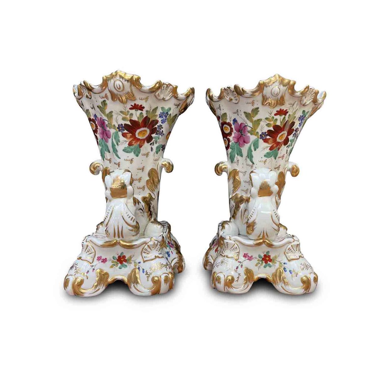 Paire de vases en forme de corne d'abondance en porcelaine  fin du XIXe siècle-photo-2