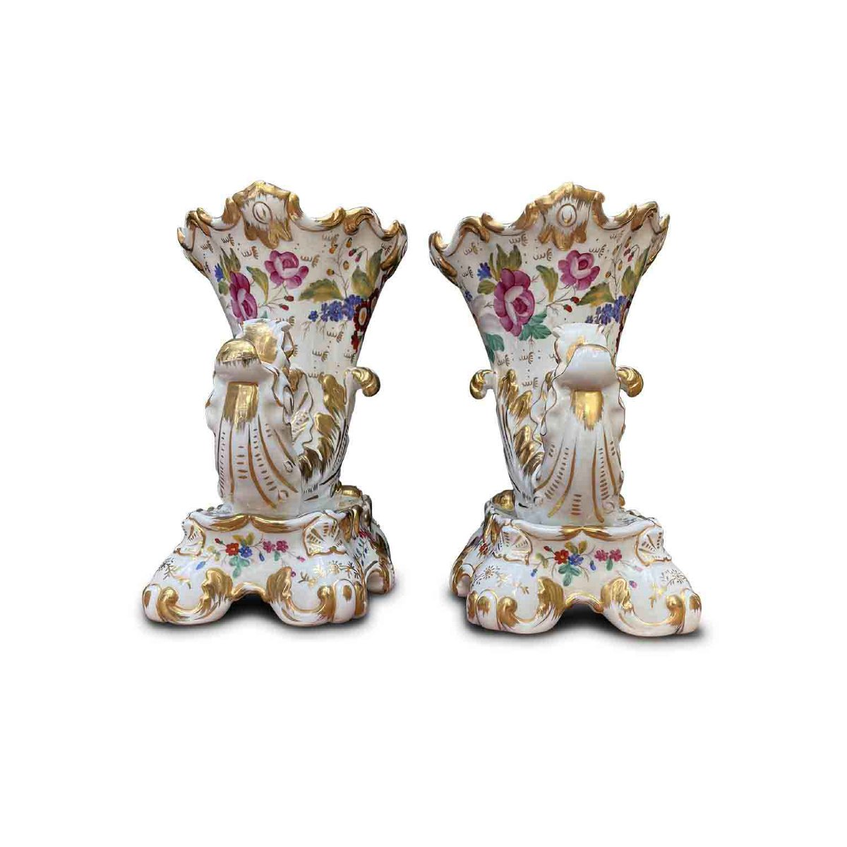 Paire de vases en forme de corne d'abondance en porcelaine  fin du XIXe siècle-photo-4