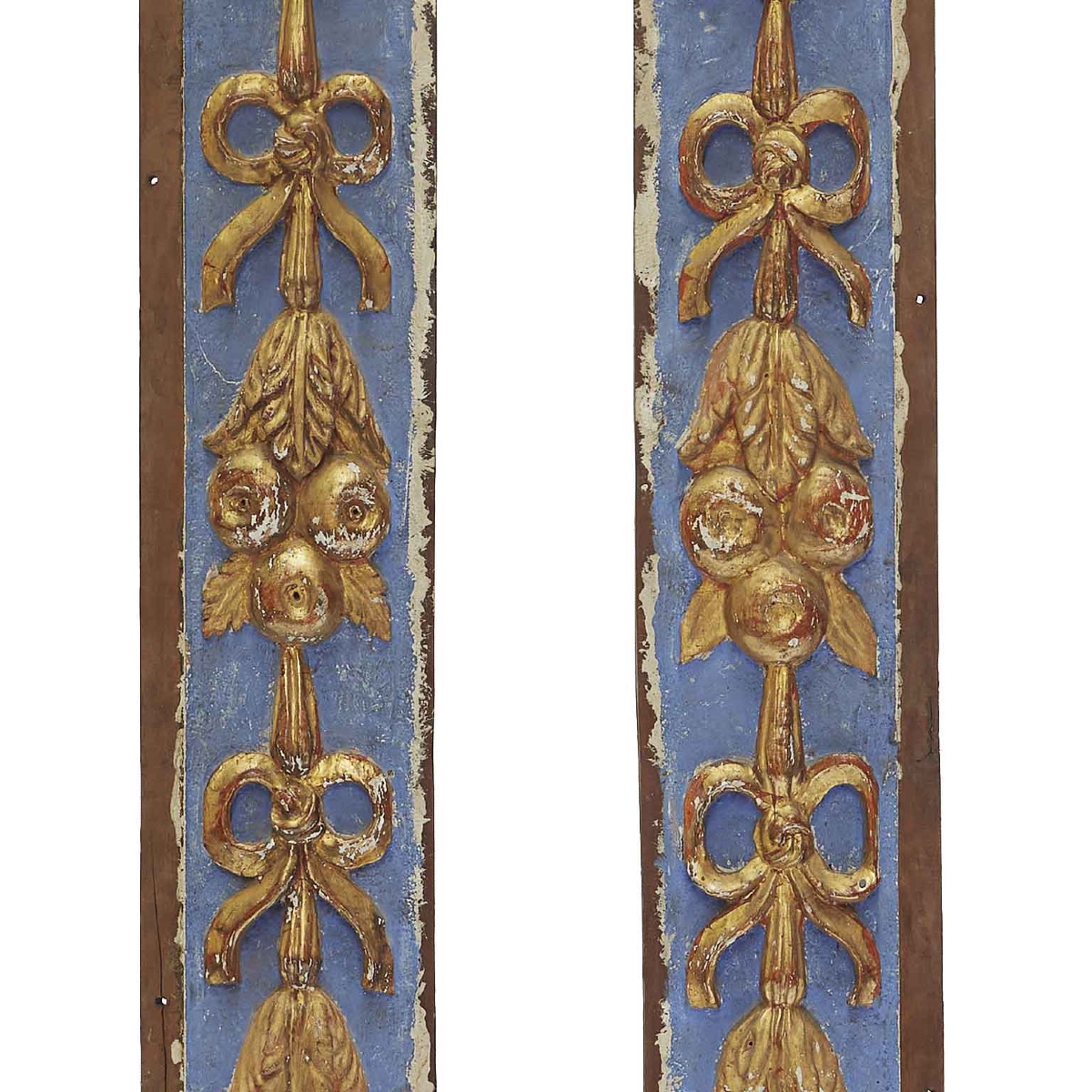 Paire De Frises  Bois Sculpté Laqué Bleu Clair Et Or Italie Fin 18ème-photo-3