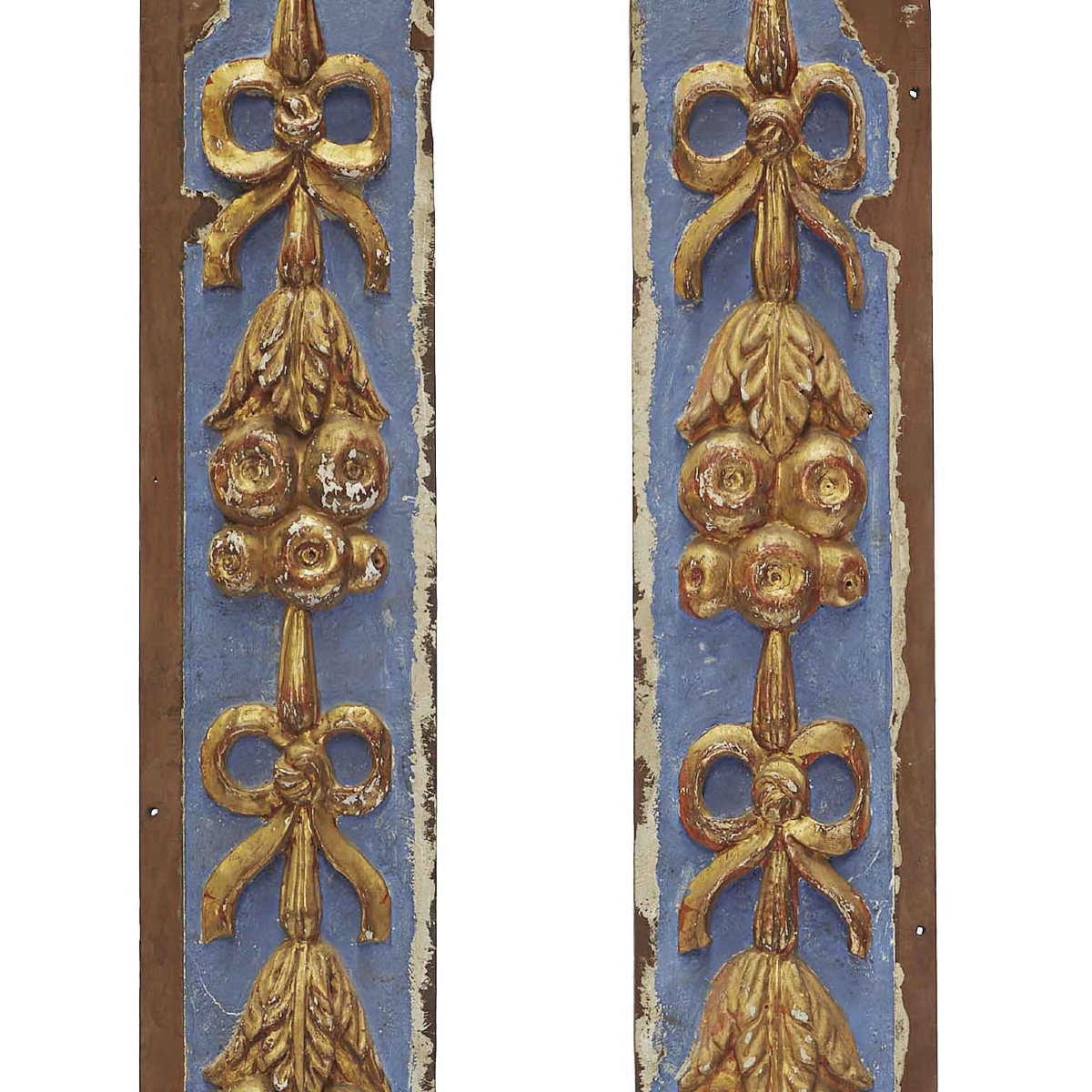 Paire De Frises  Bois Sculpté Laqué Bleu Clair Et Or Italie Fin 18ème-photo-4