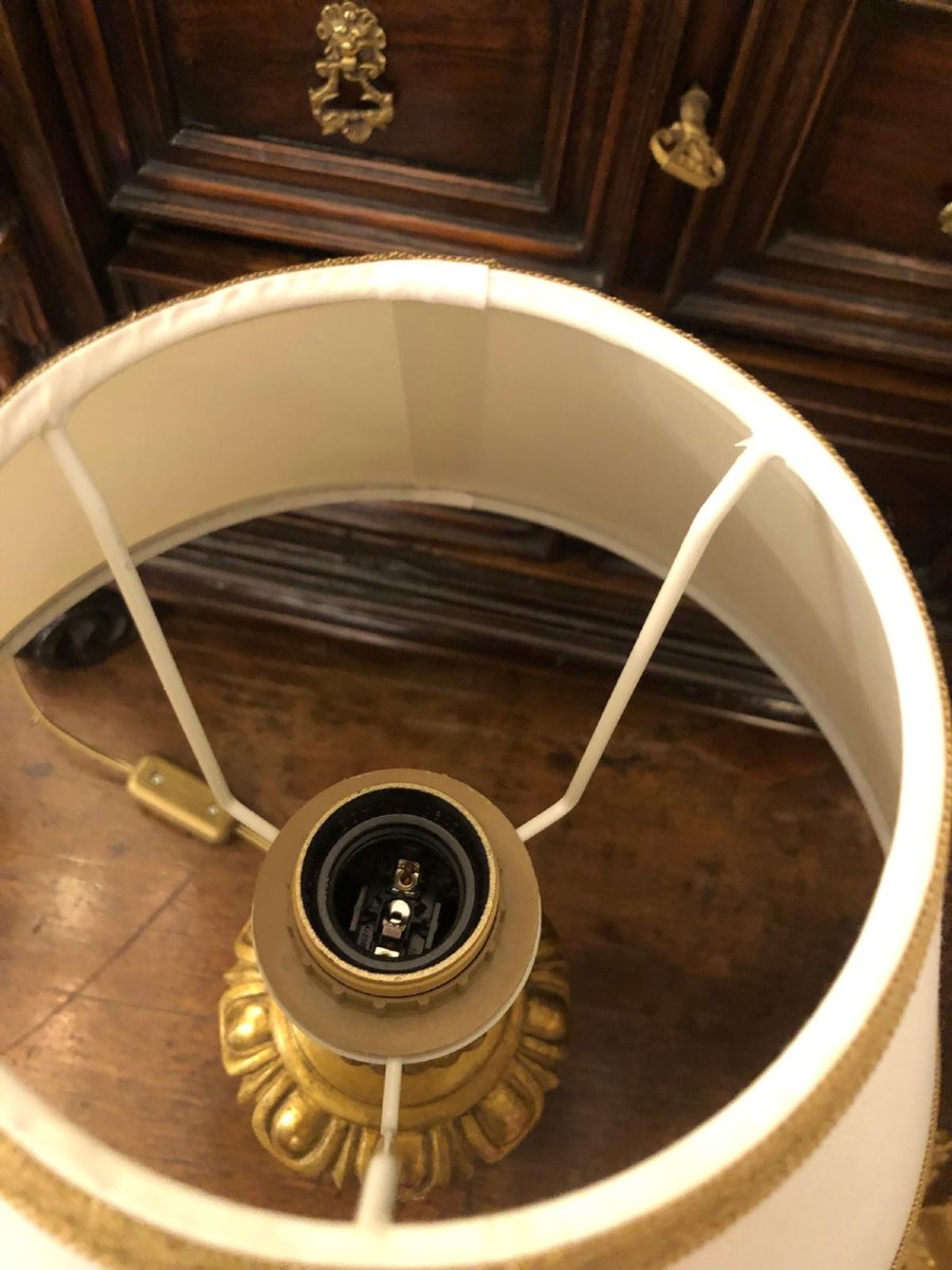 Paire de Lampes de Table Italiennes Empire  en Bois Sculpté et Doré XIXe siècle-photo-1