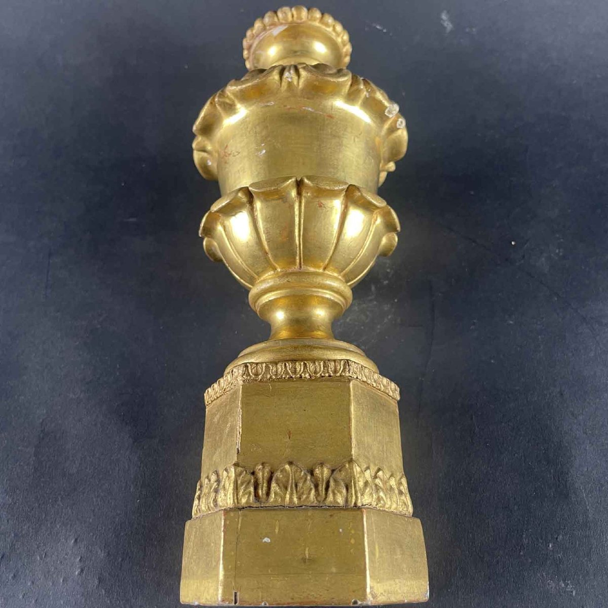 Paire de Lampes de Table Italiennes Empire  en Bois Sculpté et Doré XIXe siècle-photo-7