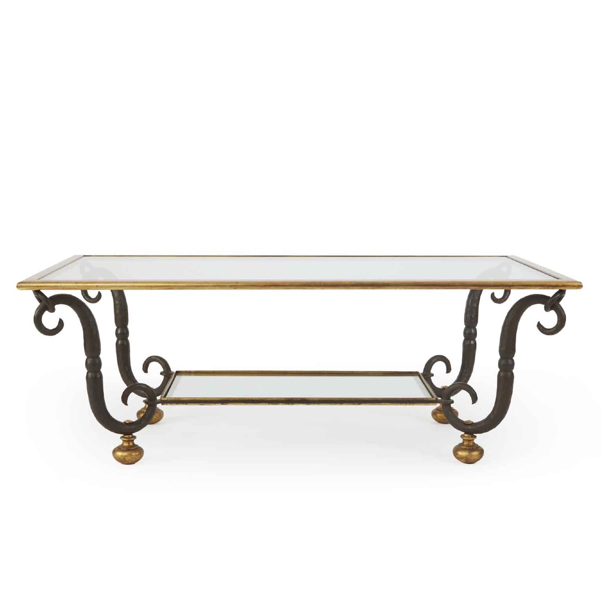 Italian Florentine Crystal And Forged Gilt Iron Rectangular Coffee Table By Banci 1980s