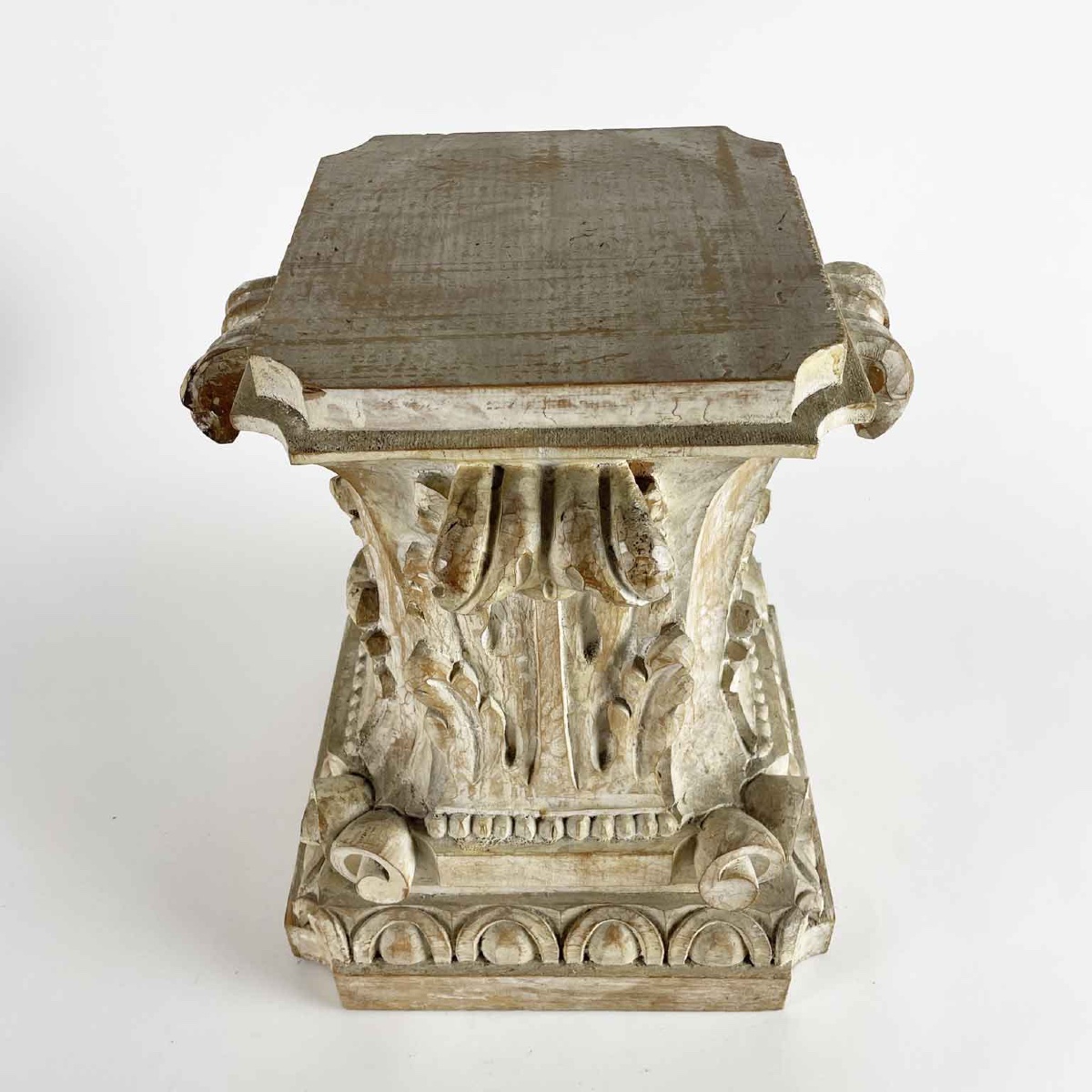 Paire De Chapiteaux  Basestones Pour Tables Basses Sculptés De Feuilles d'Acanthe Florence 1900-photo-4