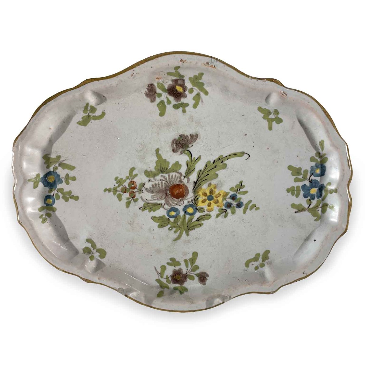 Oval Ceramic Tray With Floral Decoration, Second Half Of The 1700s