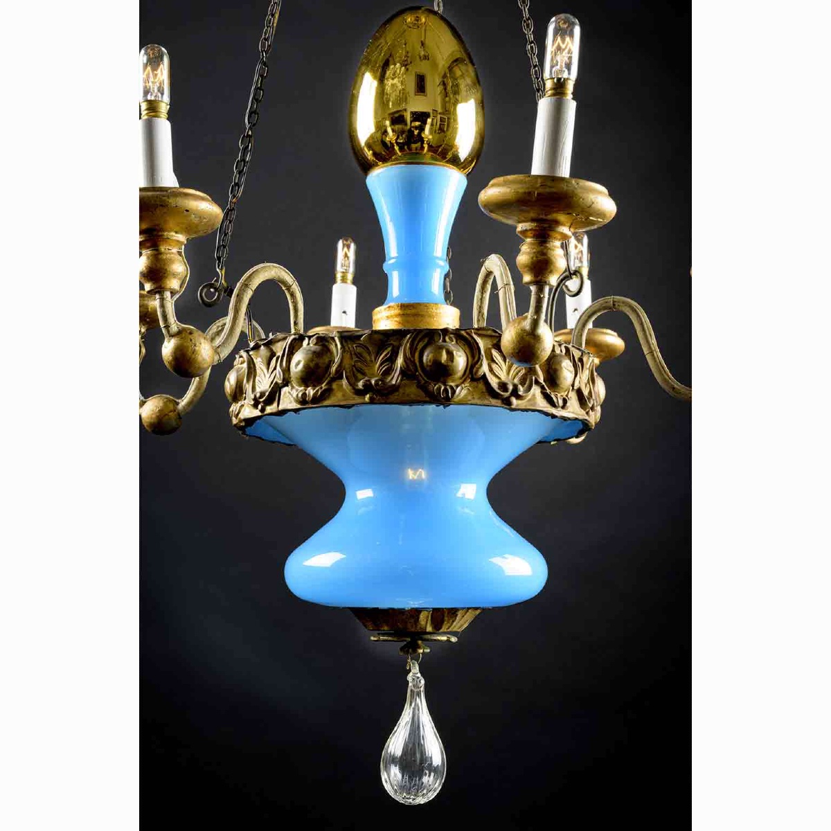 Lustre Turquoise Et Doré Lucca XIX Siecle -photo-1