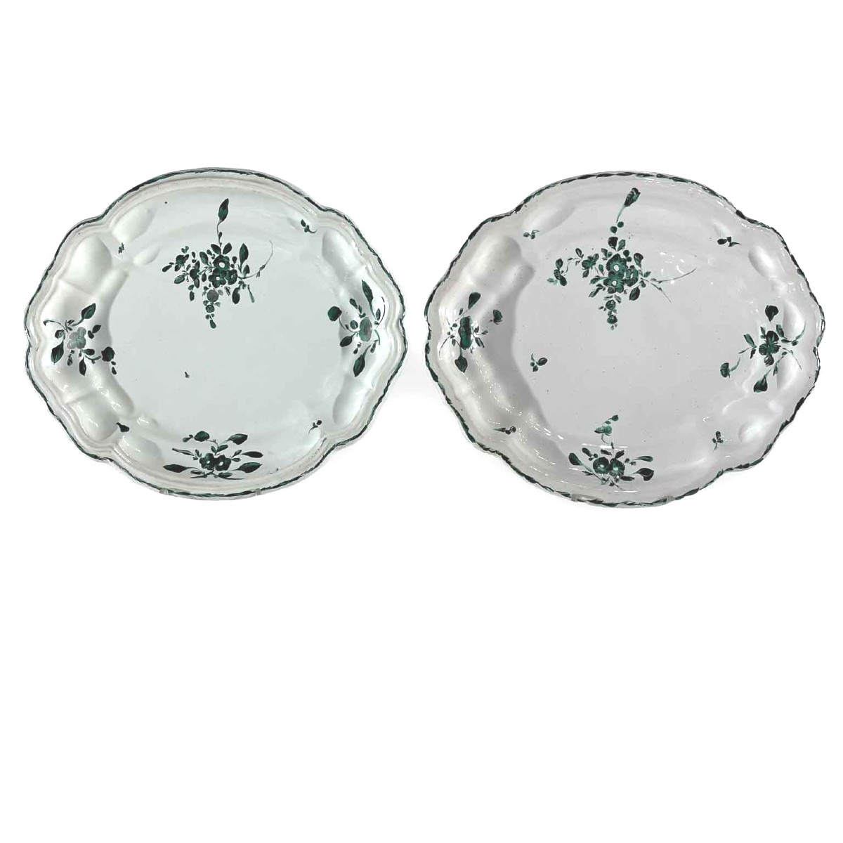 Pair Of Trays With Green Bouquet Decoration Manufactured By Ferniani In The Late 1700s
