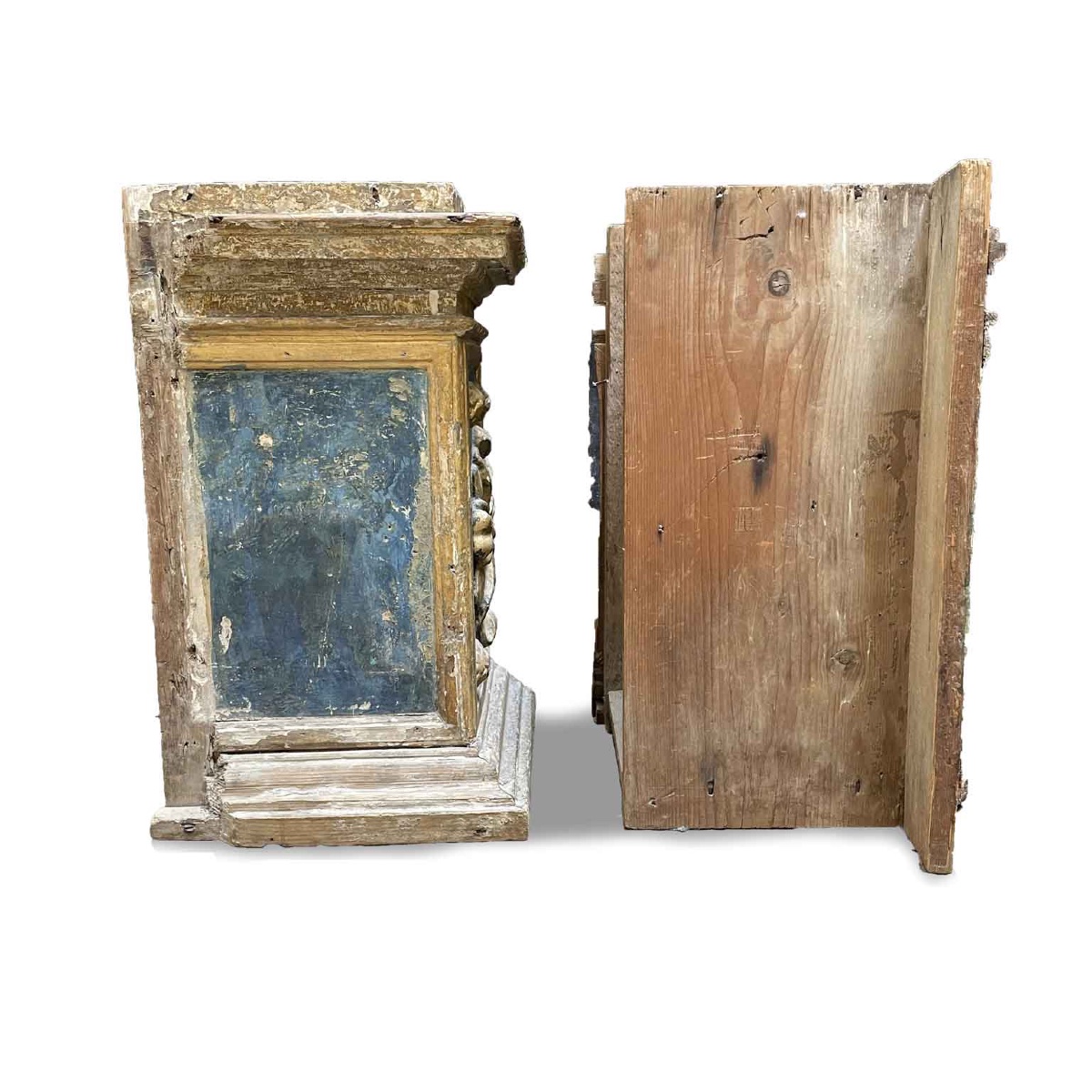 17th Century Italian Baroque Architectural Bases Carved Giltwood Elements Pair-photo-2