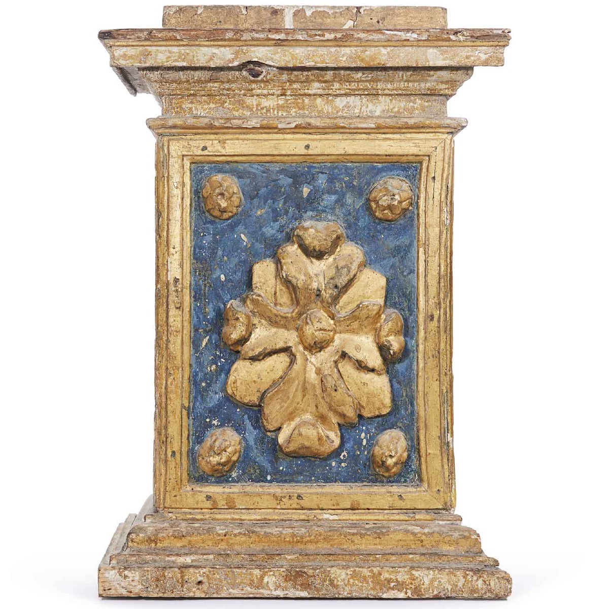 17th Century Italian Baroque Architectural Bases Carved Giltwood Elements Pair-photo-3