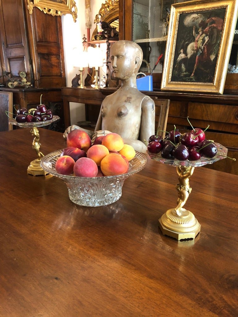 Pair Of 19th Century Austrian Crystal And Ormolu Sweet Stands Biedermeier Style-photo-2